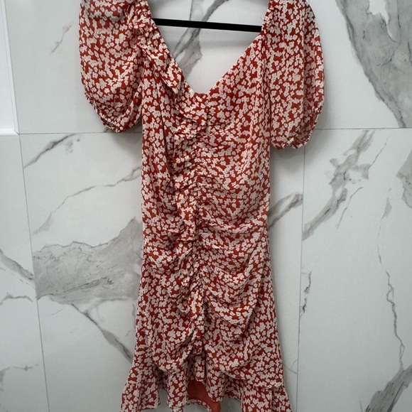 ASTR The Lable Burnt Orange Floral Ruffle Mini Dress - Picture 4 of 6